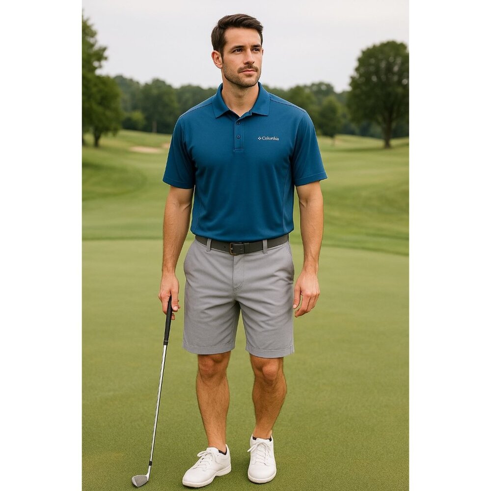 Columbia Sportswear Polo Shirt XL Blue Gray Performance Golf Outdoor Casual
